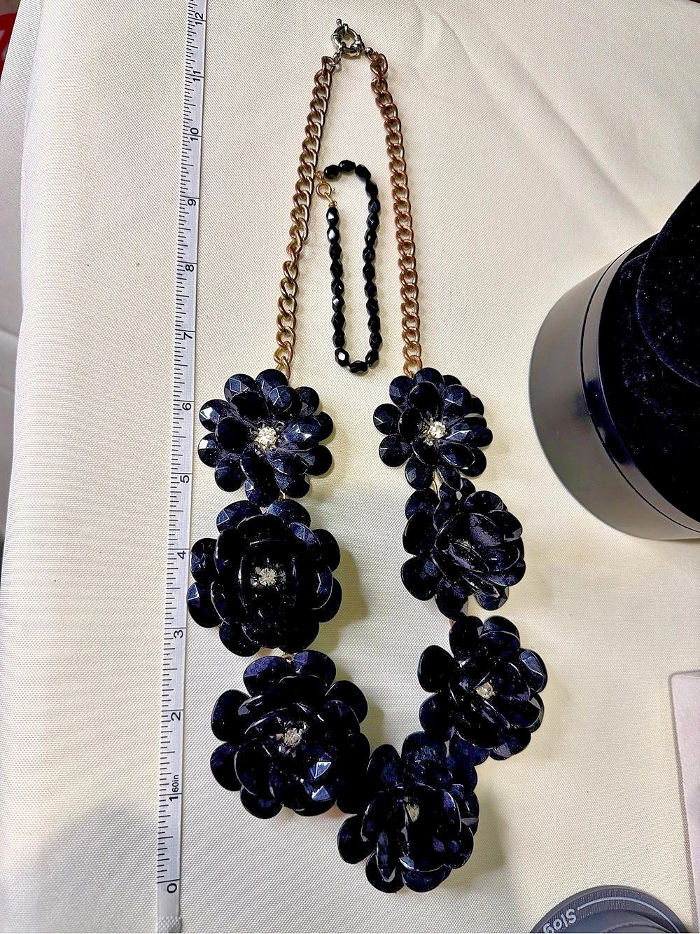 Black Floral Statement Necklace + Bracelet Halloween Goth Set
